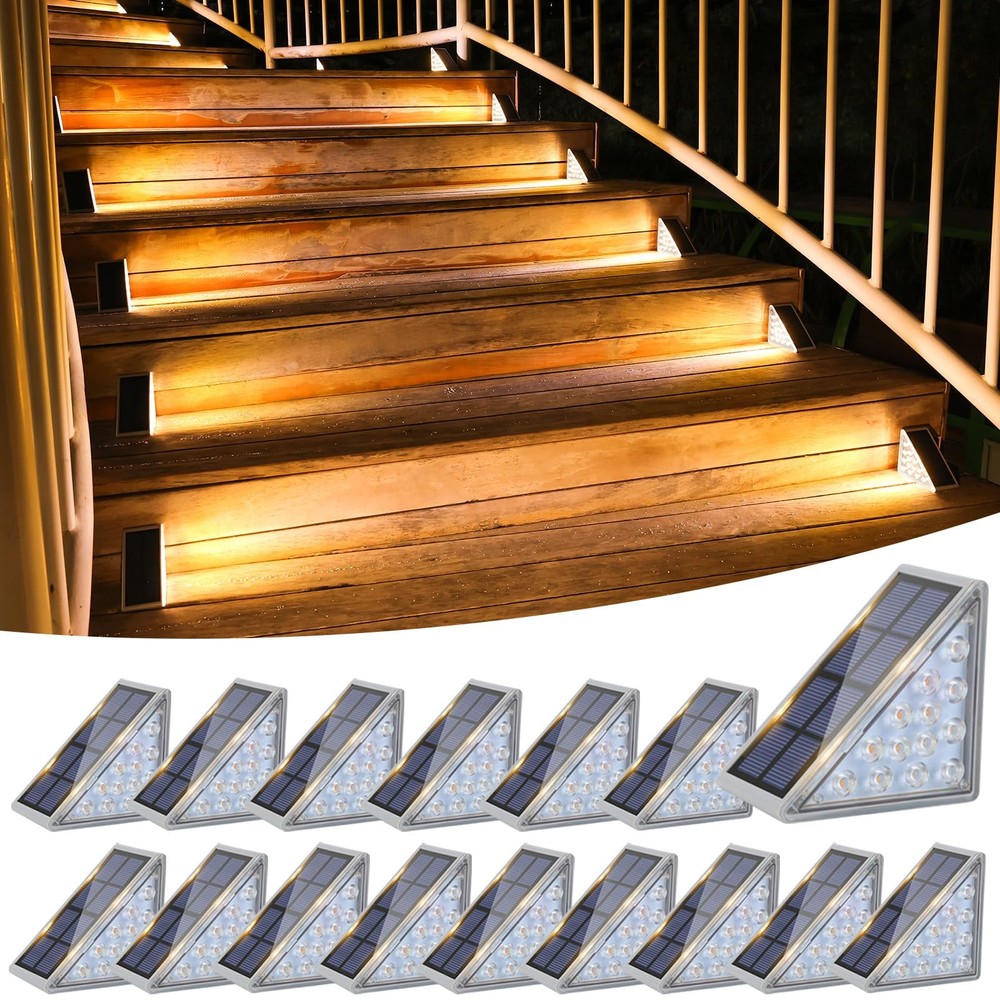 16 Pack Solar Stair Lights Waterproof IP67 LED Outdoor Step Lights