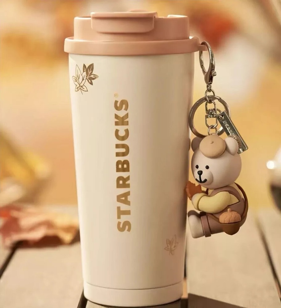 Starbucks 2024 China Autumn Cute Bear Keychain 16oz brown SS Tumbler