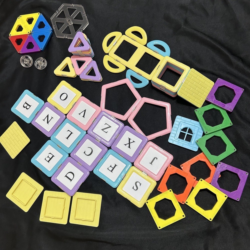 Magnet Shapes Building Blocks Kids 66 Pieces Colorful Toy Geometry Letters