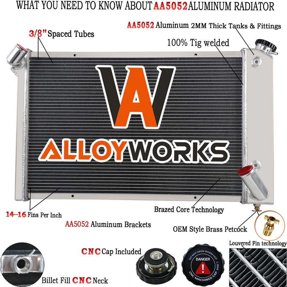 Aluminum 4 Row Radiator for 1969-1972 Chevy Corvette Small Block 5.7L Engines