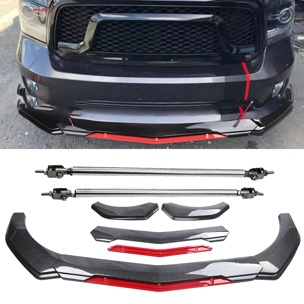 Carbon Fiber Front Bumper Lip Spoiler Splitter Strut Rod for Dodge Ram 1500