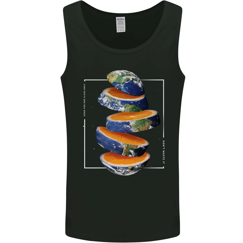 Orange Planet Earth Graphic Men's Sleeveless Vest Tank Top