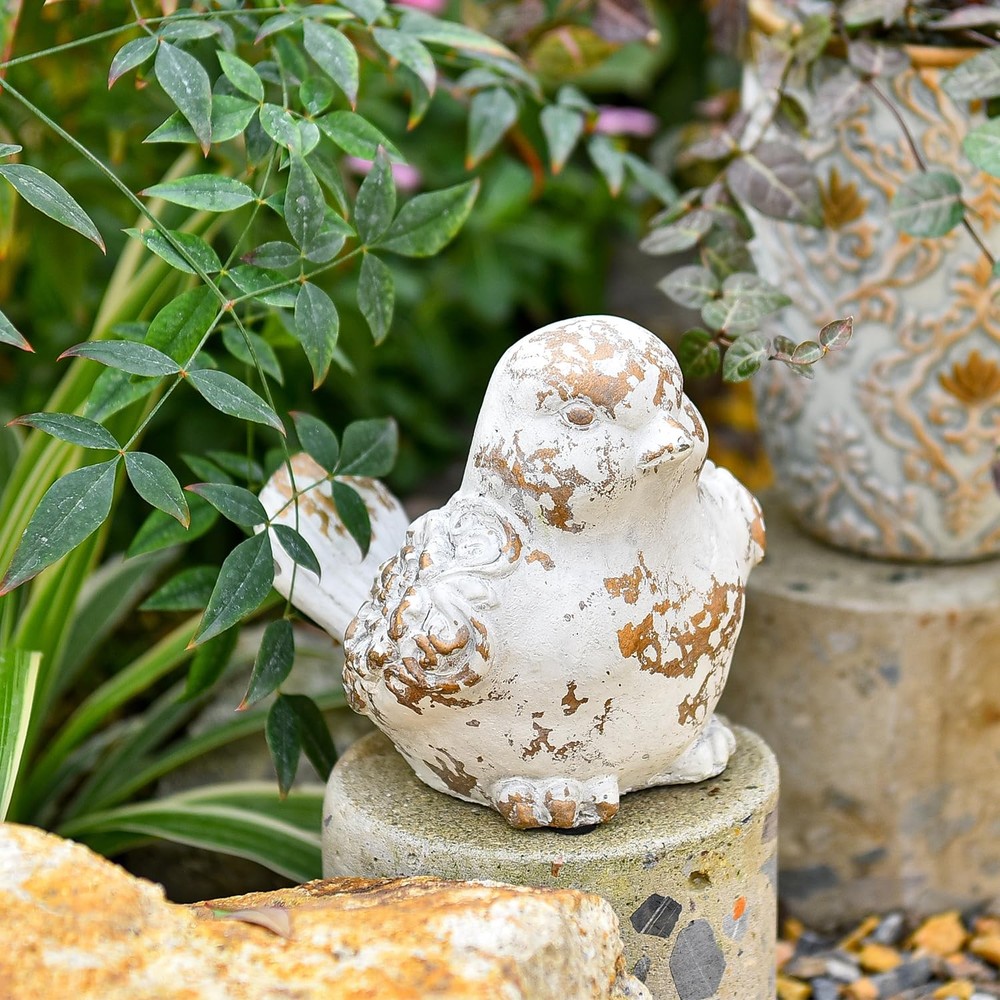 Cement Garden Bird Statue Outdoor Figurine for Patio Yard Lawn Decor