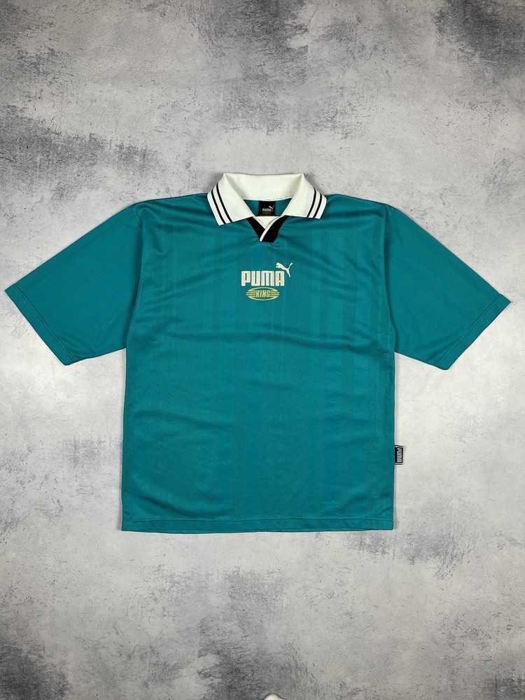 Vintage 90s Puma King Soccer Jersey Polo Shirt Center Logo Green Size L Men’s