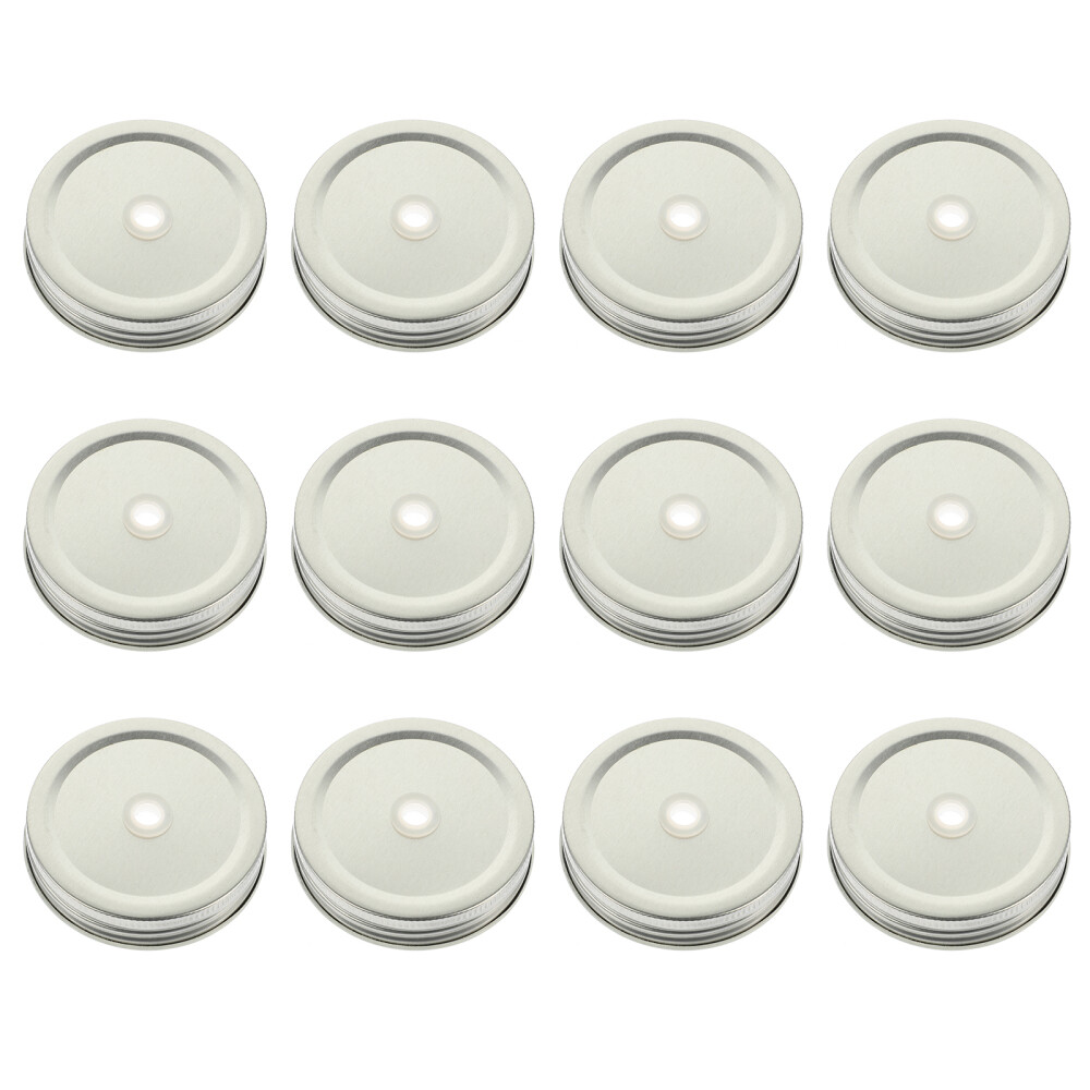 12 Pcs Lids for Glass Cups Wide Mouth Mason Jar with Straw Hole