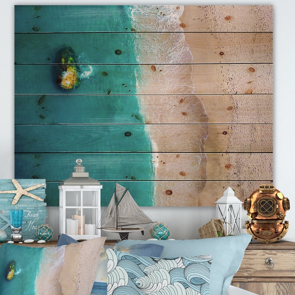 Designart 'Aerial View Of Idyllic Blue Ocean Beach'