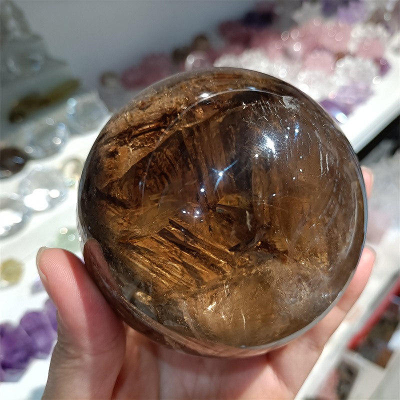 Natural Red Mud Bones Quartz Sphere Ball Reiki Crystal Healing Home Decor 85mm