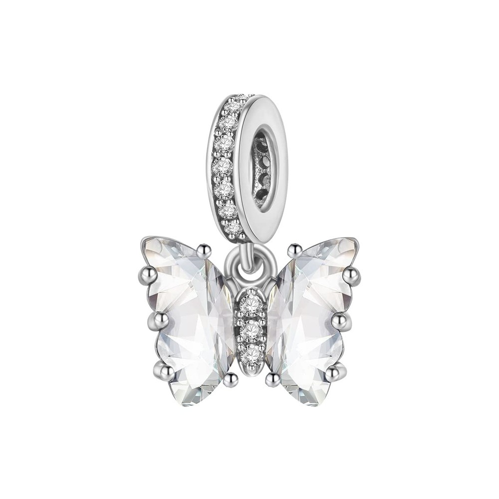 925 Sterling Silver White Butterfly Dangle Charms for Elegant Bracelets