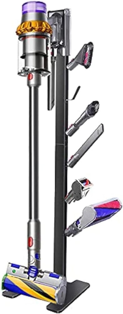 Compact Black Metal Organizer for Cordless Vacuum Attachments - 6 Hooks Included