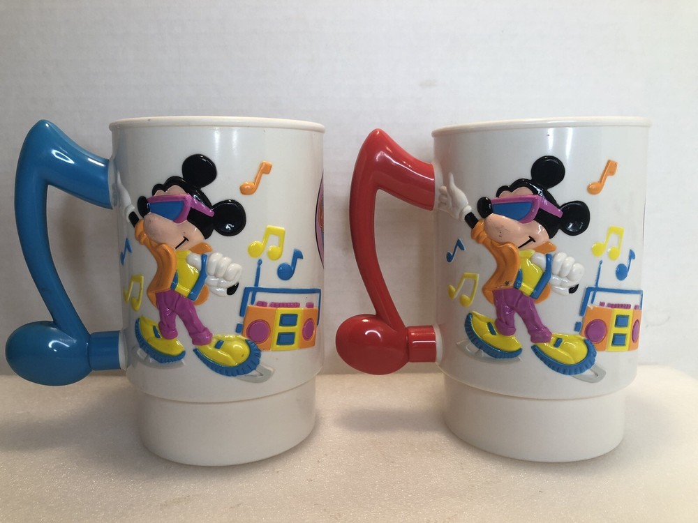 Vintage 1990s Disney World On Ice 3D Mickey Mouse Plastic Mugs by Kenneth Feld