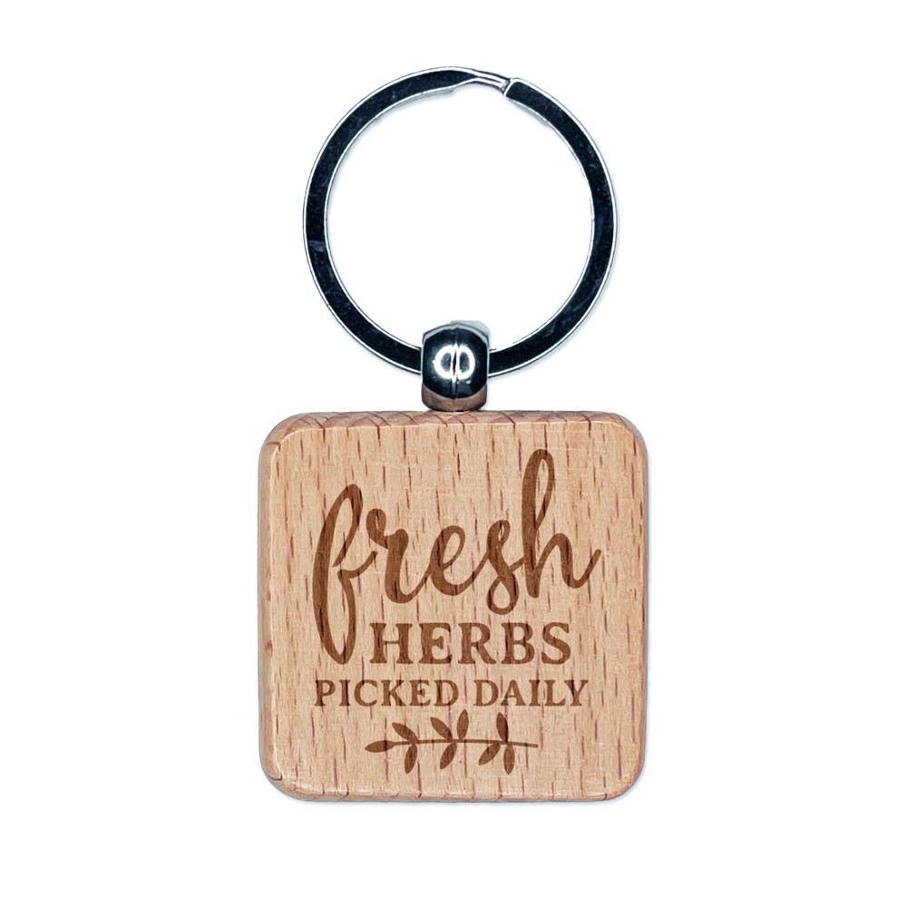 Fresh Daily Herbs Engraved Wooden Keychain Charm Tag