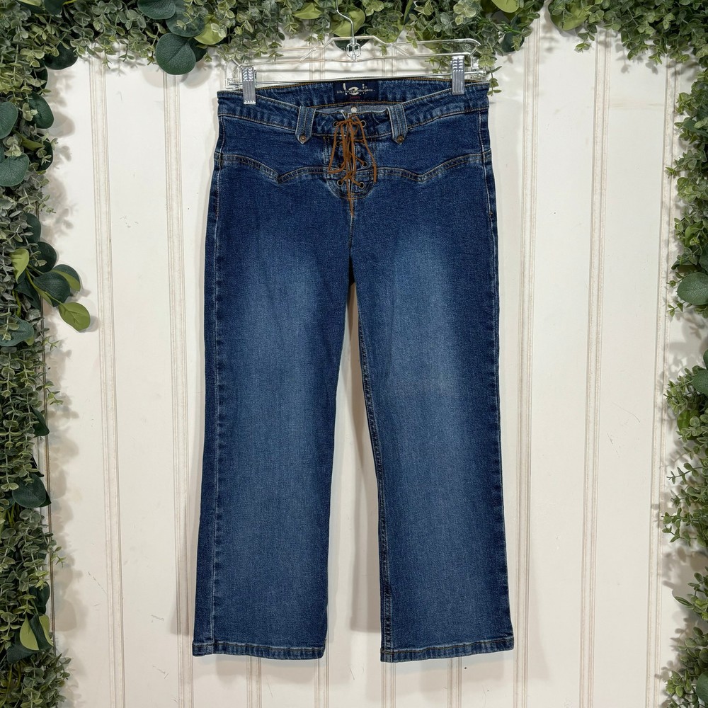 y2K Vintage Lei Lace Front Low Rise Capri Jeans size 8 Retro Casual Festival