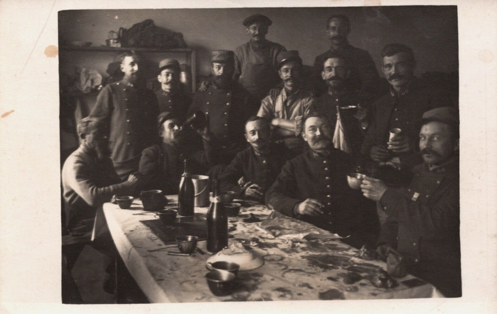 Military Group of Soldiers at a Table Vintage RPPC C259