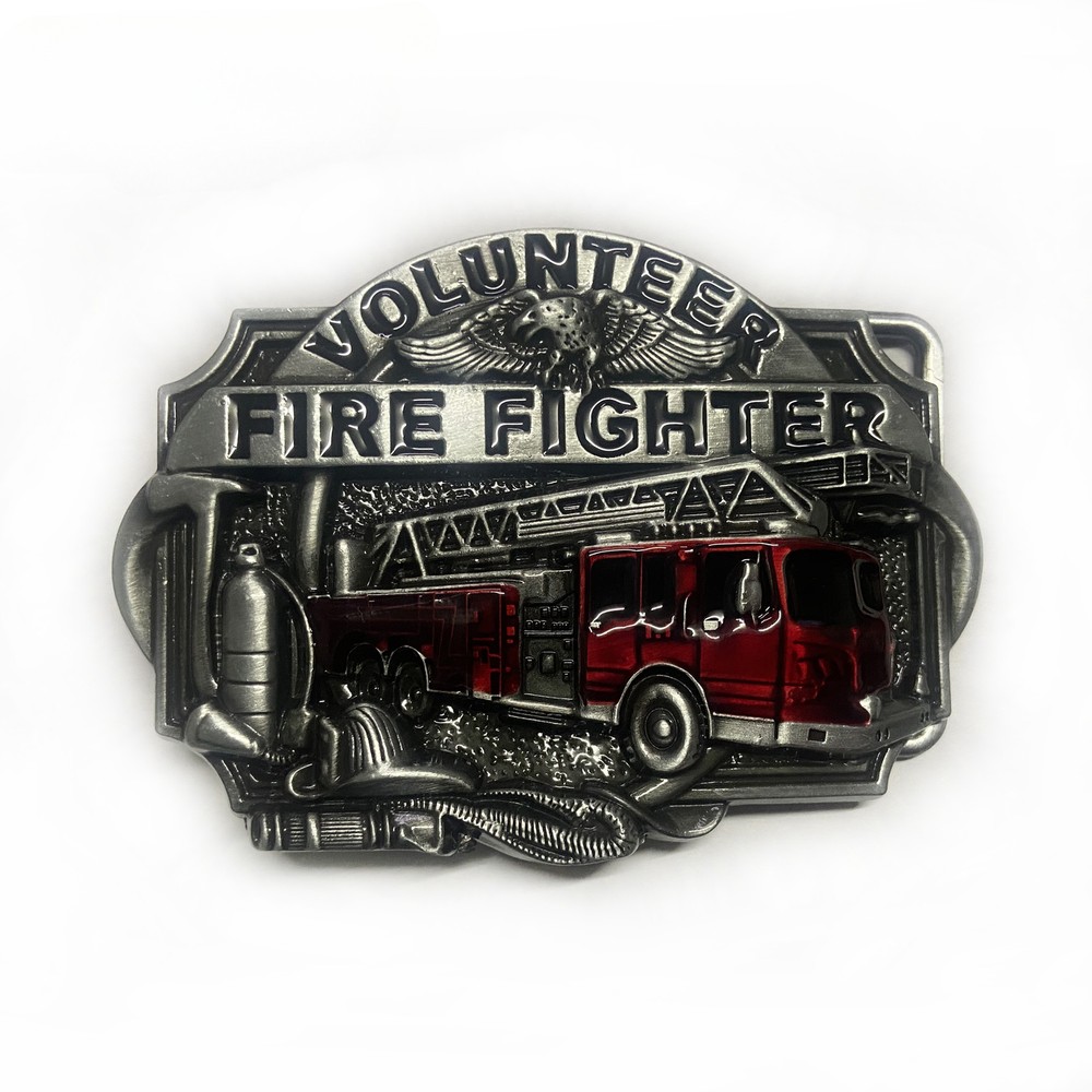 Western Cowboy Belt Buckle for Men USA Retro Rodeo Wear - Volunteer Fire Fighter