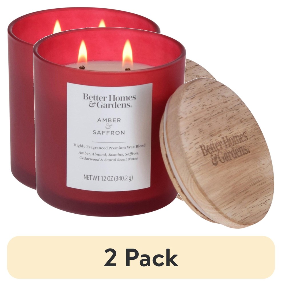 (2 pack) Better Homes & Gardens Amber and Saffron Scented 2-Wick Frosted 12oz