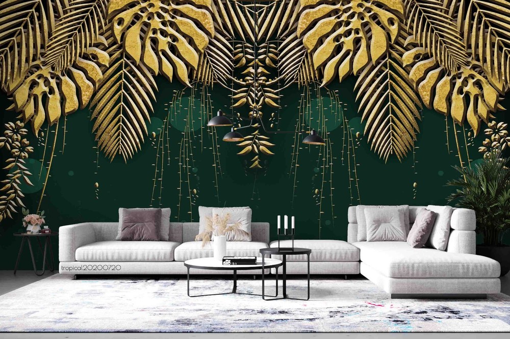 3D Gold Plants Leaves Wall Murals Wallpaper Murals Wall Sticker 2