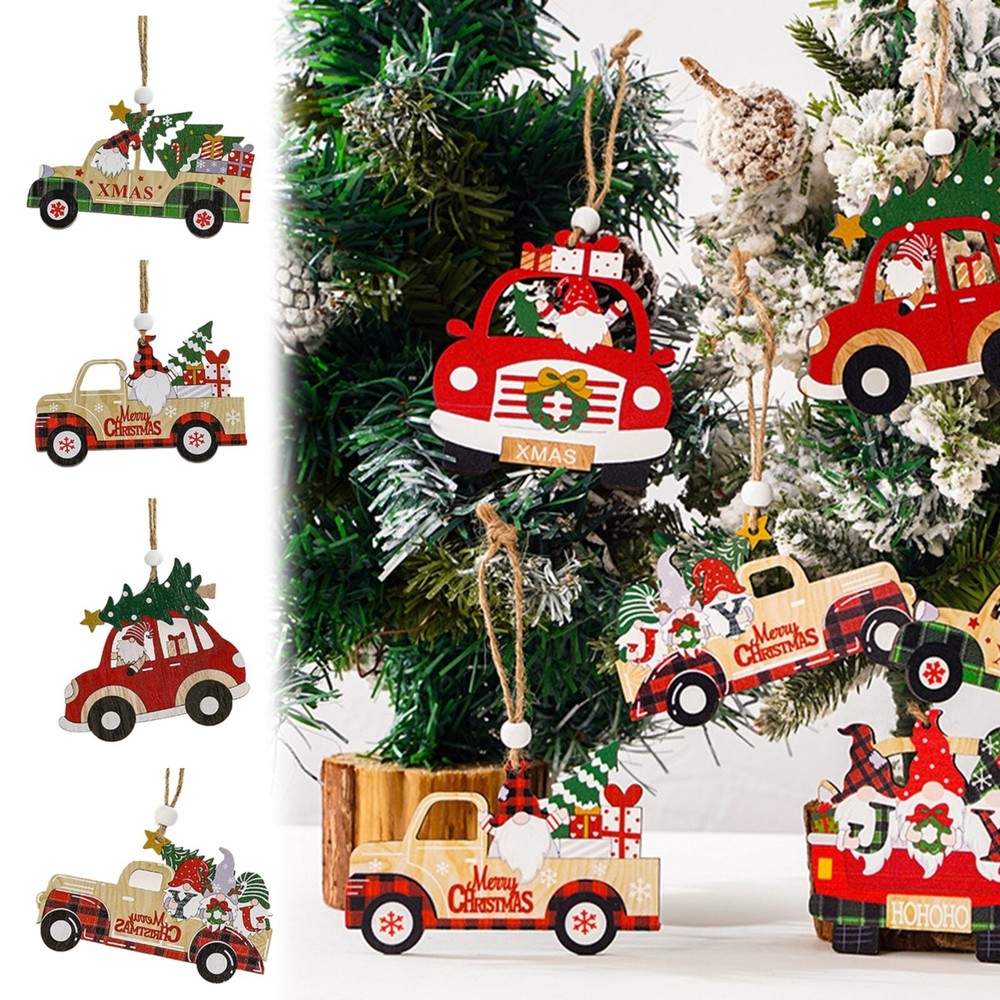 Christmas Pickup Tree Hanging Decorations Xmas Wooden Car Decorate Ornaments