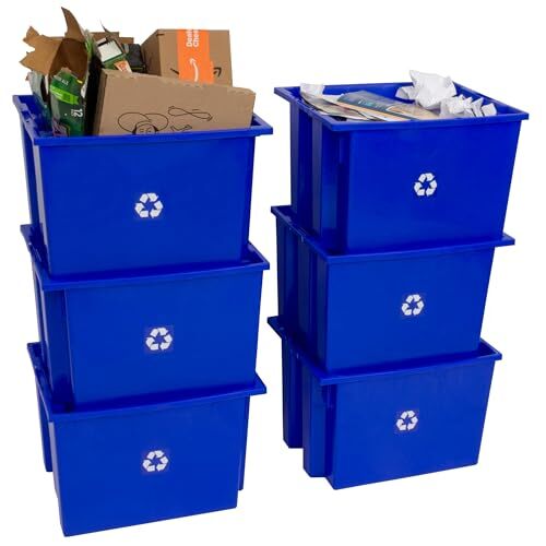 6-Pack Commercial Industrial Heavy Duty Stackable Large Capacity Recycling Bi...