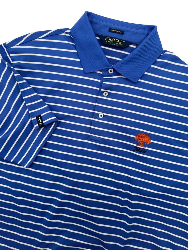 Ralph Lauren Performance Polo Golf Shirt Blue Striped Mens Large Oak Tree