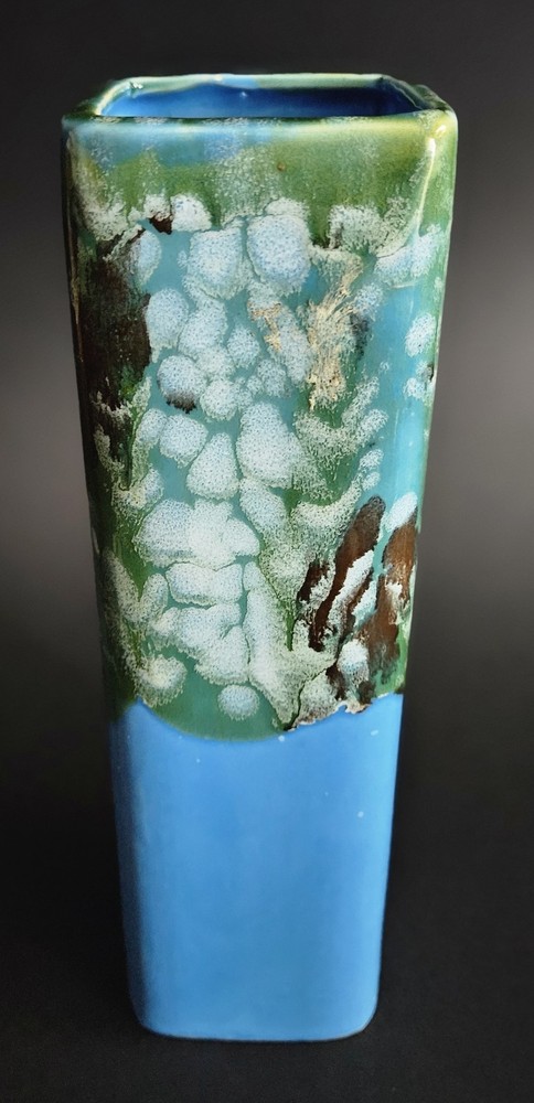 Wales Pottery Drip Glaze Vase Vintage MCM Turquoise Drip Glaze 9