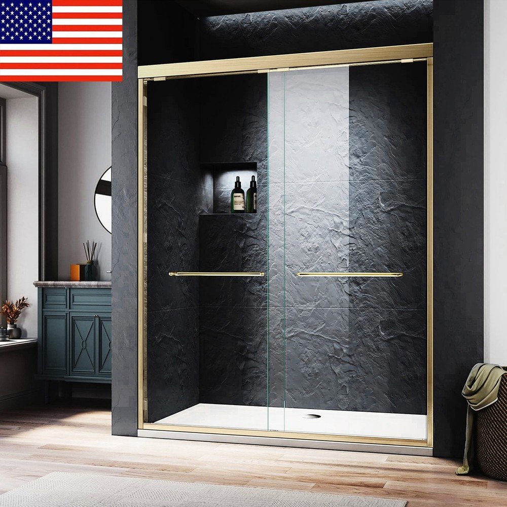 Shower Door Gold 48 Inch W x 72 Inch H Sliding Door Glass for Shower Enclosure
