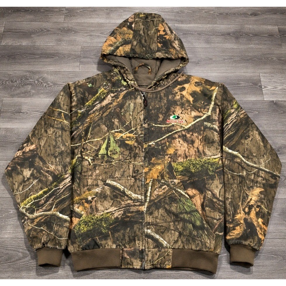 Mossy Oak Mens 2XL Insulated Camo Full Zip Hooded Work Jacket Quilted Lined