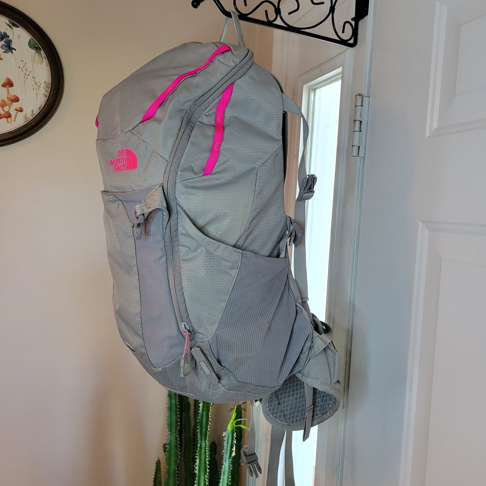 The Northface Aleia 22 Hot Pink And Grey Multiple Pocket Hikers Backpack