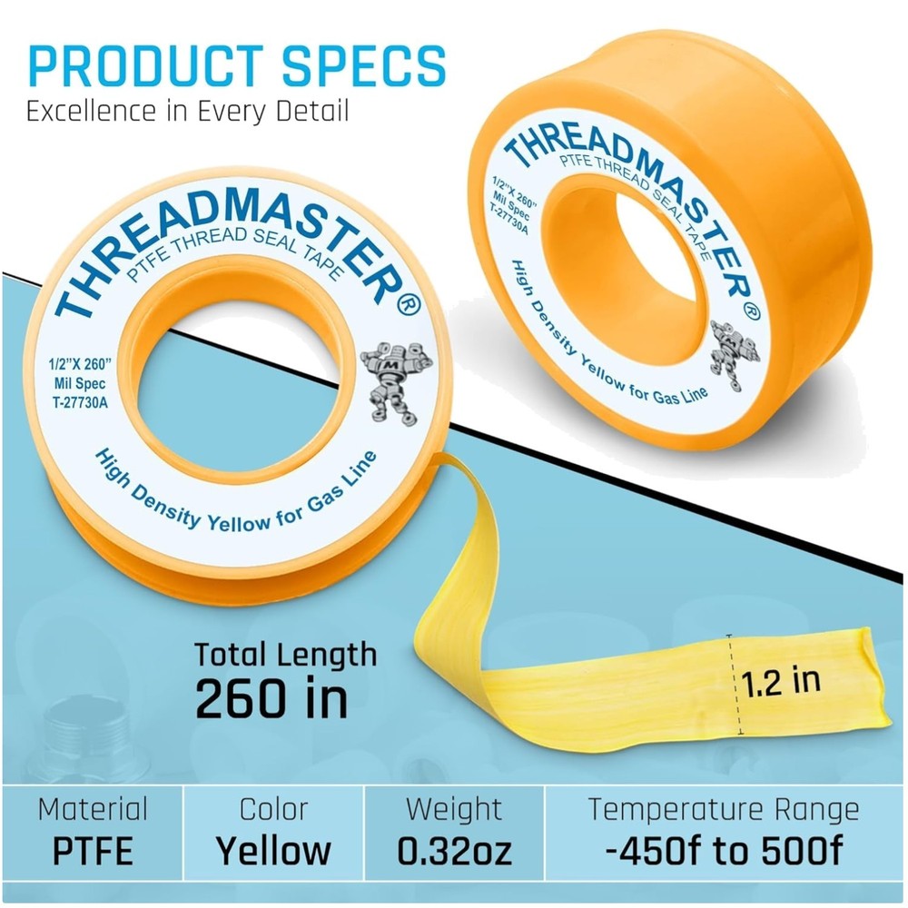 Professional-Grade Plumbers Tape for Gas Pipes - Pack of 10