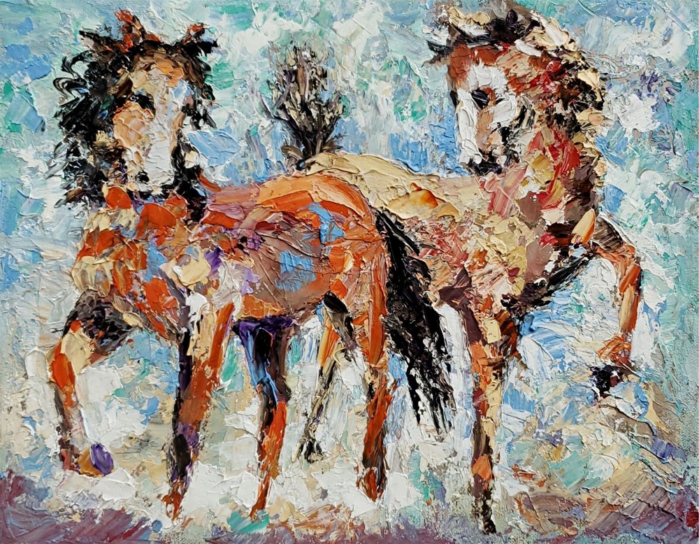 ANDRE DLUHOS Equestrian Stallion Ranch Original Oil Painting Art