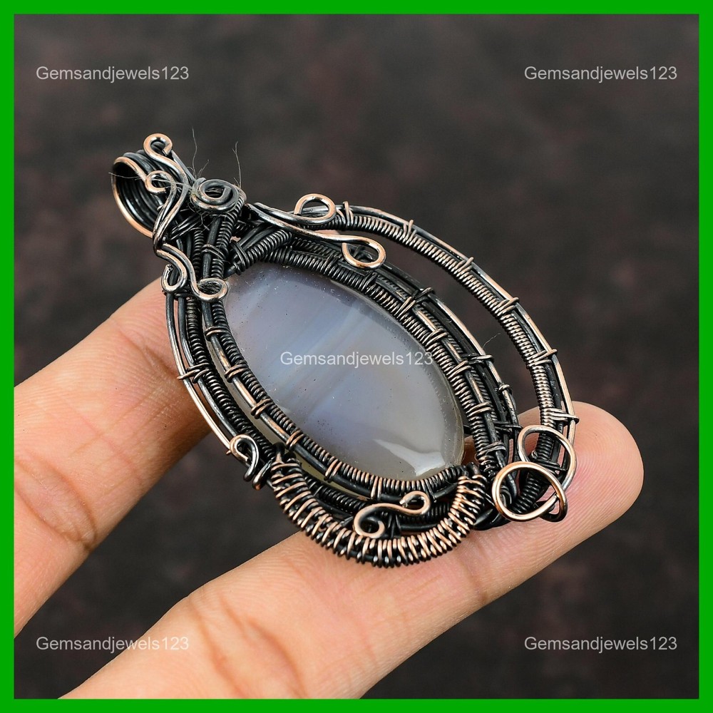 Mother's Day Sale Copper Wire Wrapped Montana Agate Pendant Gift-image
