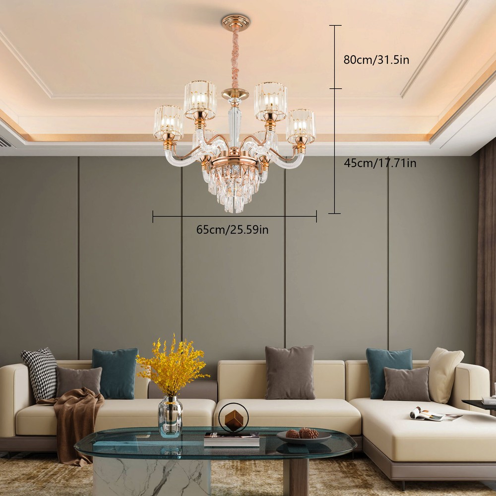 Modern 6-Light Crystal Chandelier Ceiling Lamp 70x49cm Elegant Pendant Fixture