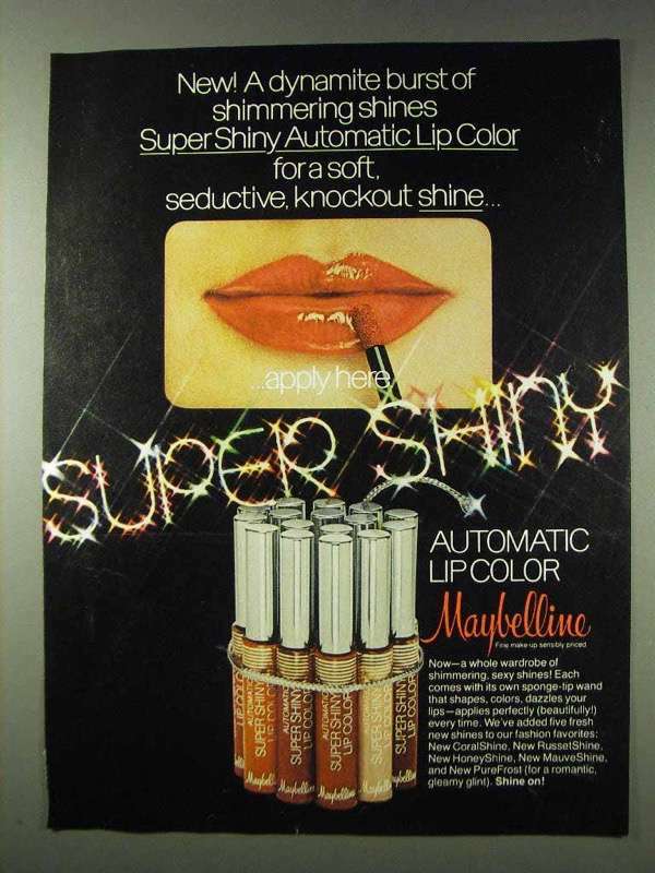 1978 Maybelline Super Shiny Automatic Lipstick Vintage Ad