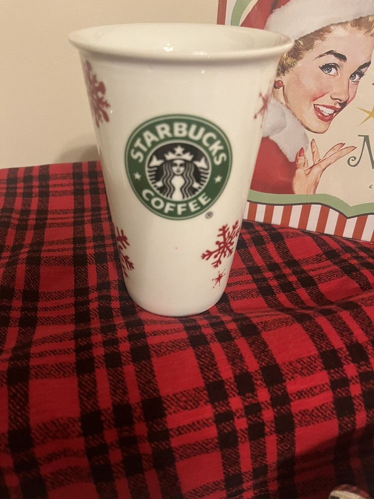 Starbucks Christmas 2010 Ceramic Coffee Tumbler Travel Mug - 12 oz. Style