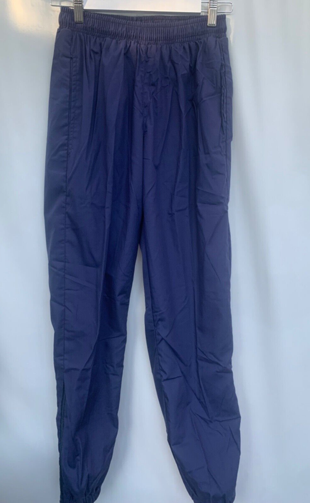Blue sweatpants for men size S with elastic waist W32 L30 polyester blend zip bottoms