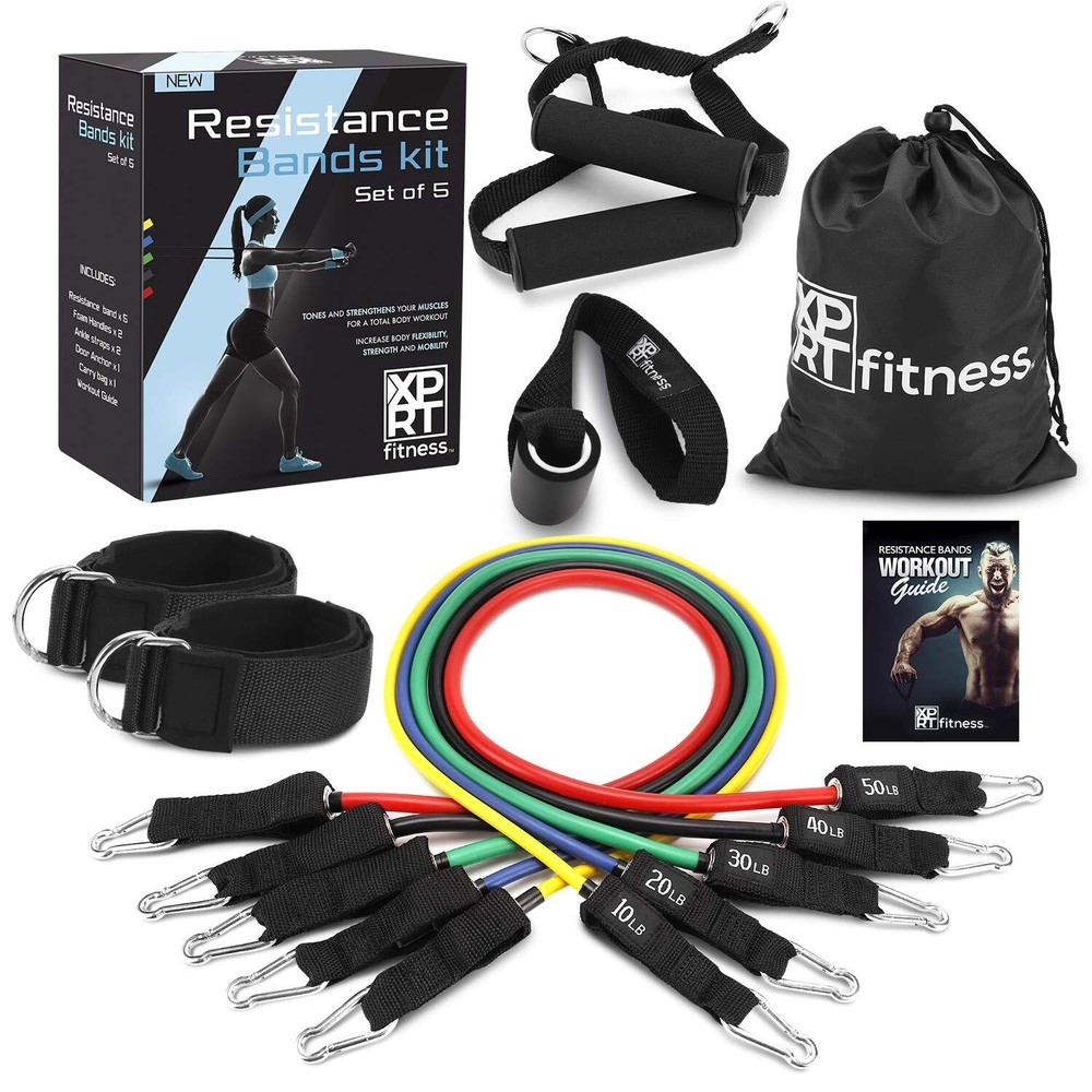 11-Piece Resistance Bands Set - Home Gym Equipment with Door Anchor, Handles ...