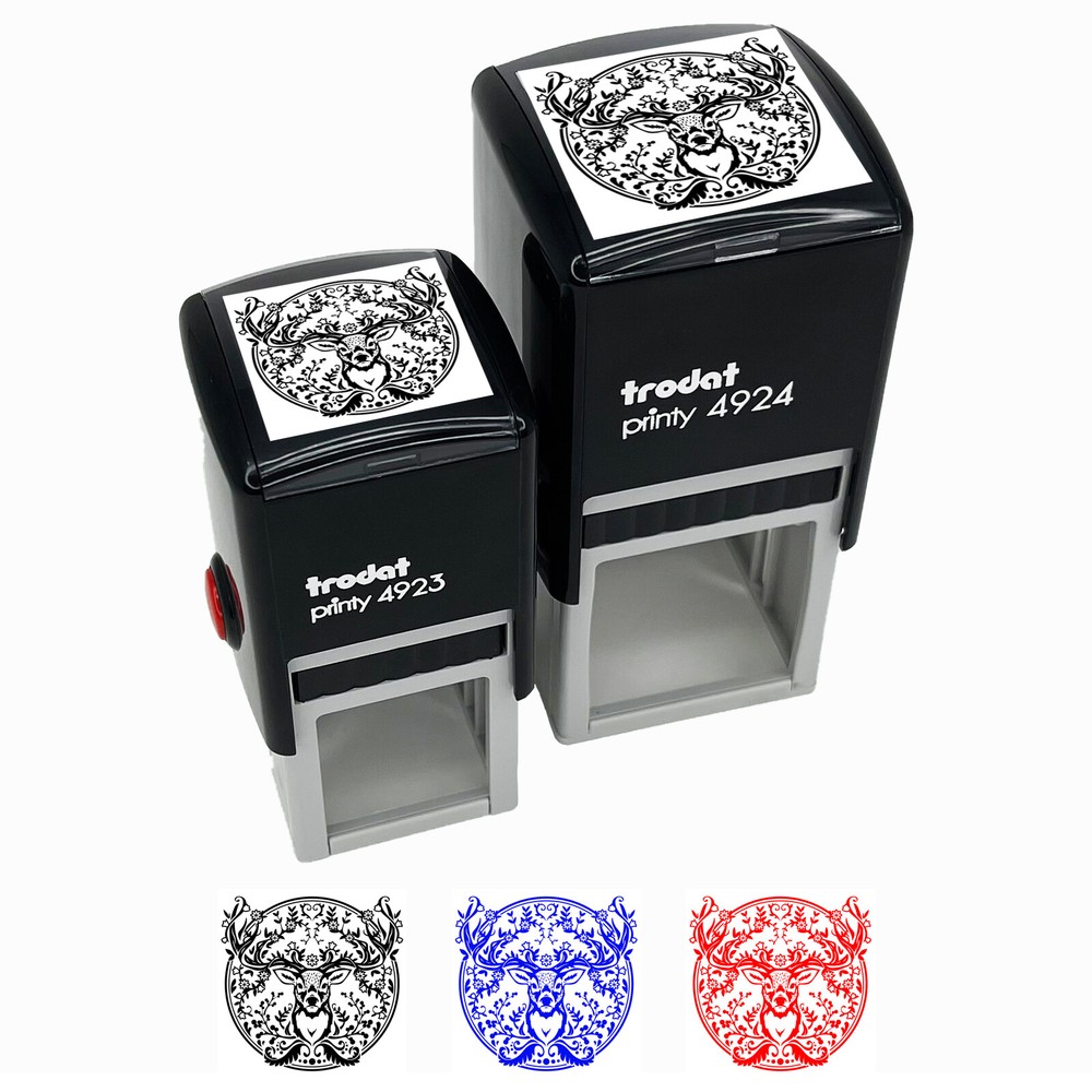 Regal Floral Wreath Deer Buck Flower Antlers Self-Inking Rubber Stamp Stamper