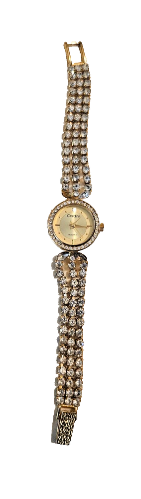 Vintage  CARDINI  Rhinestone Studded  Women's Watch  Gold Plated  Jeweled Bezel