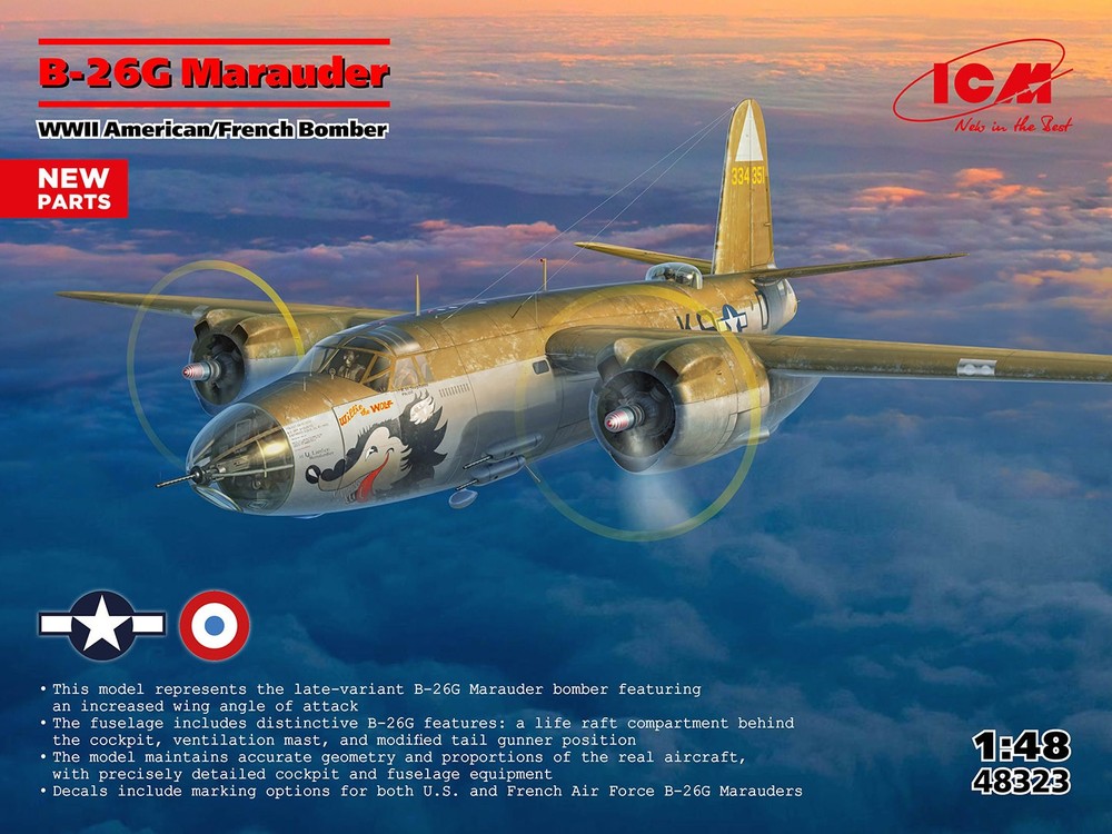 ICM 48323 Martin B-26G Marauder with US & French Markings 1/48 Scale Model Kit