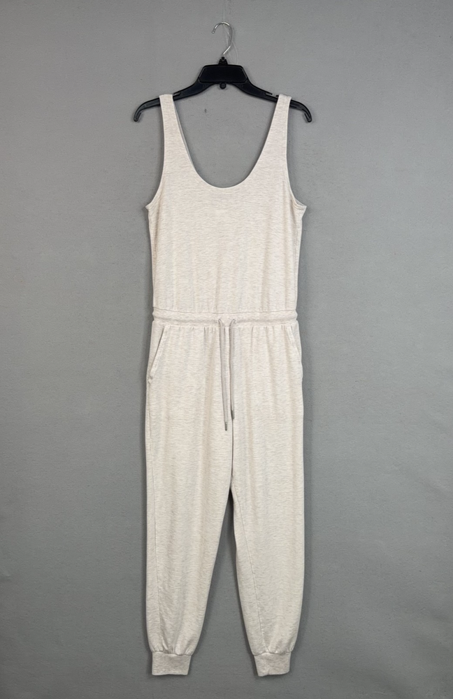 Athleta Jumpsuit Womens Medium Beige Jersey Tank Balance Jogger Lounge Comfy