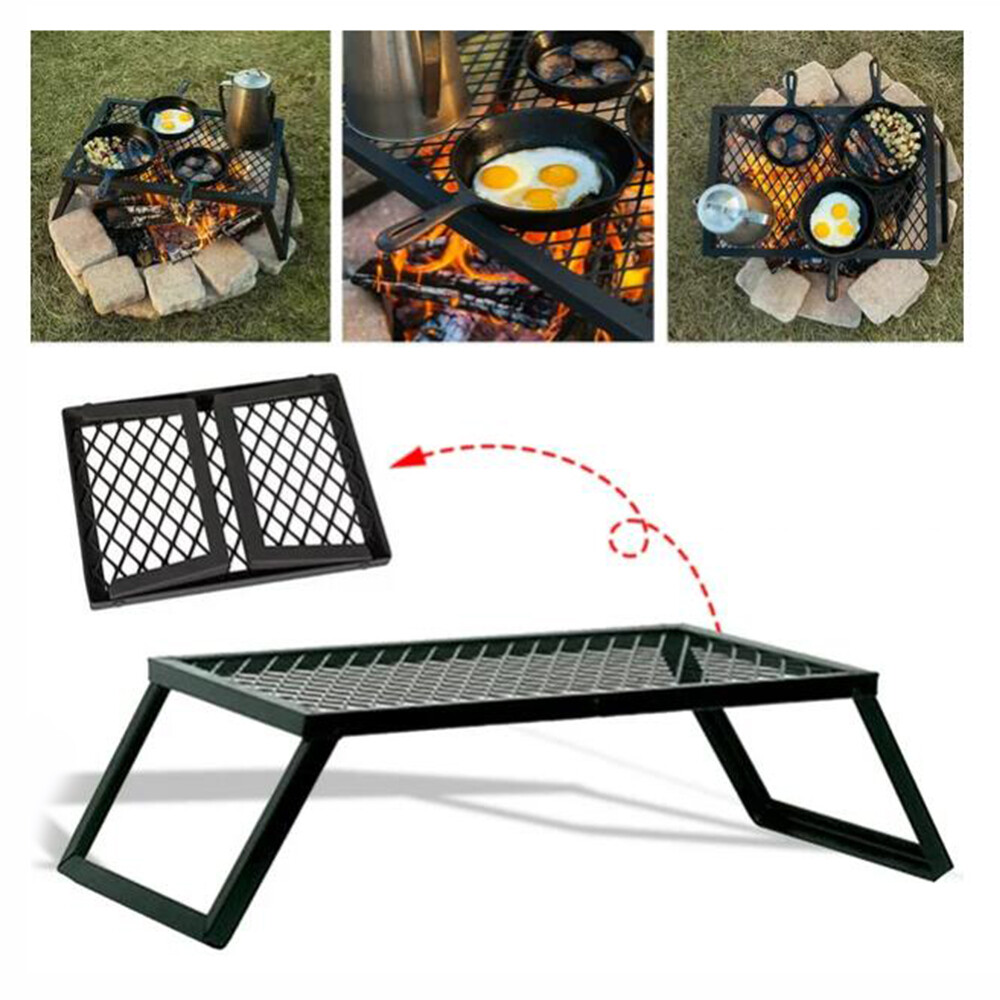 Foldable Camping Grill Fire Pit Grate Campfire Cooking Portable Stand Equipment