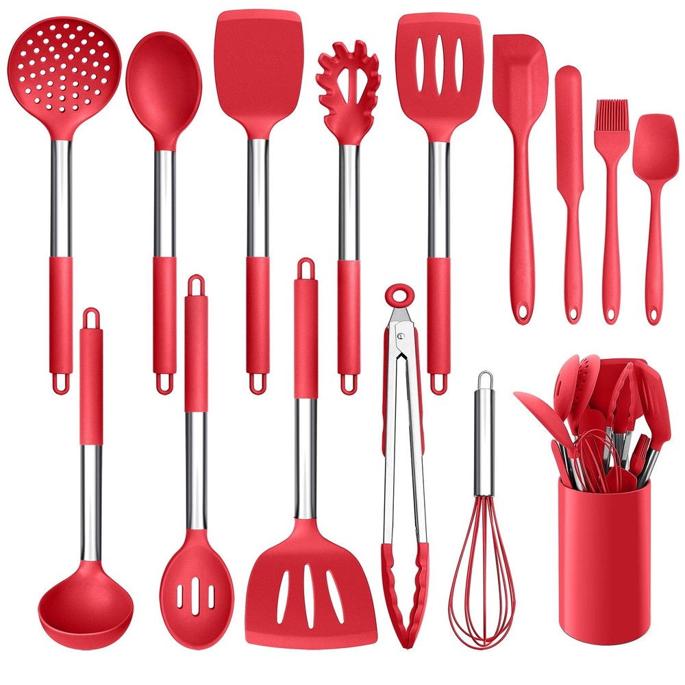 15-Piece Cooking Kitchen Utensils Set with Holder, Silicone Kitchen Tools Sta...