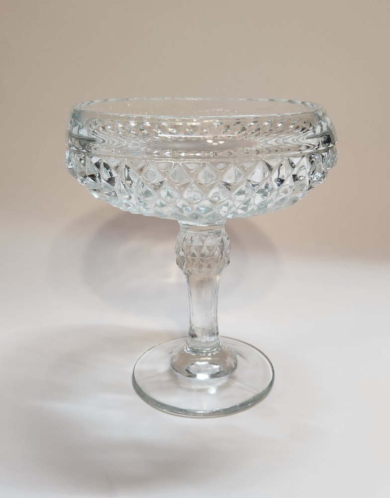 Vintage Indiana Glass Diamond Point Footed Compote Dish