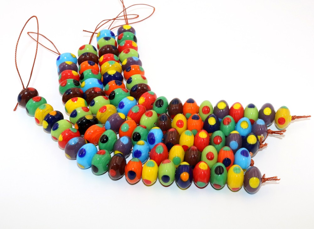 Lamp Work Glass Beads, 16mm Colorful Jewelry Beads, Handmade Glass ,5 Strands