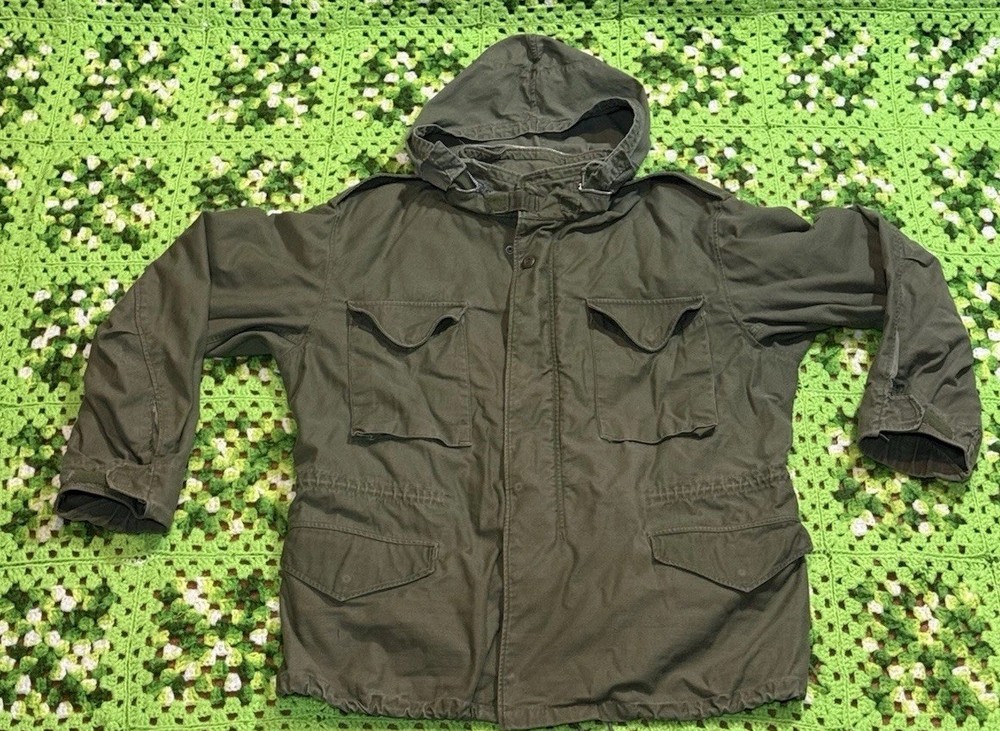 Vintage M65 Green Field Jacket Cold Weather Coat Hooded US Army Military As Is