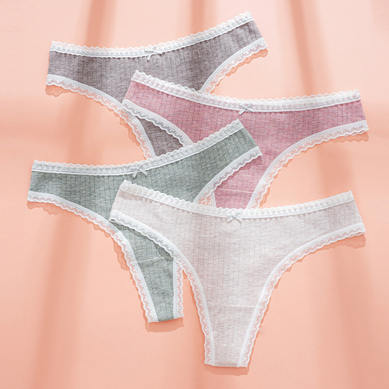 New 4 Pcs/Lot Seamless Cotton Thong Panties Pack Womens G-String Thongs