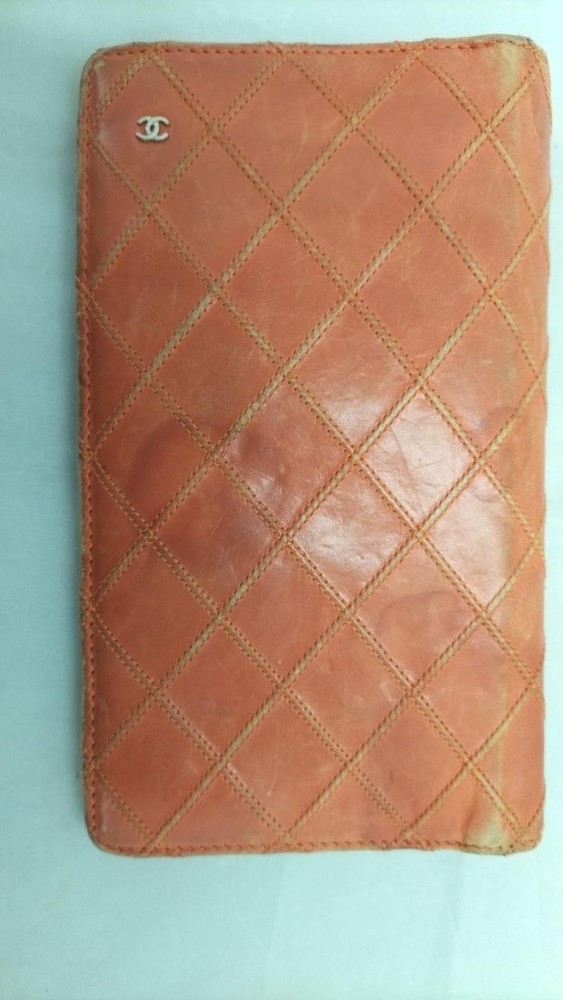 Chanel Orange Leather Wallet with Classic CC Logo