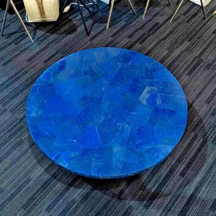 Marble Lapis Lazuli Stone Coffee Table Top, Semi Precious Christmas Gifts Sale-image