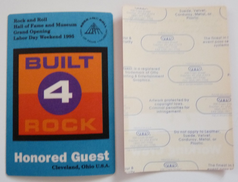 Rock & Roll Hall Of Fame 1995 Grand Opening Honored Guest Backstage Pass D8