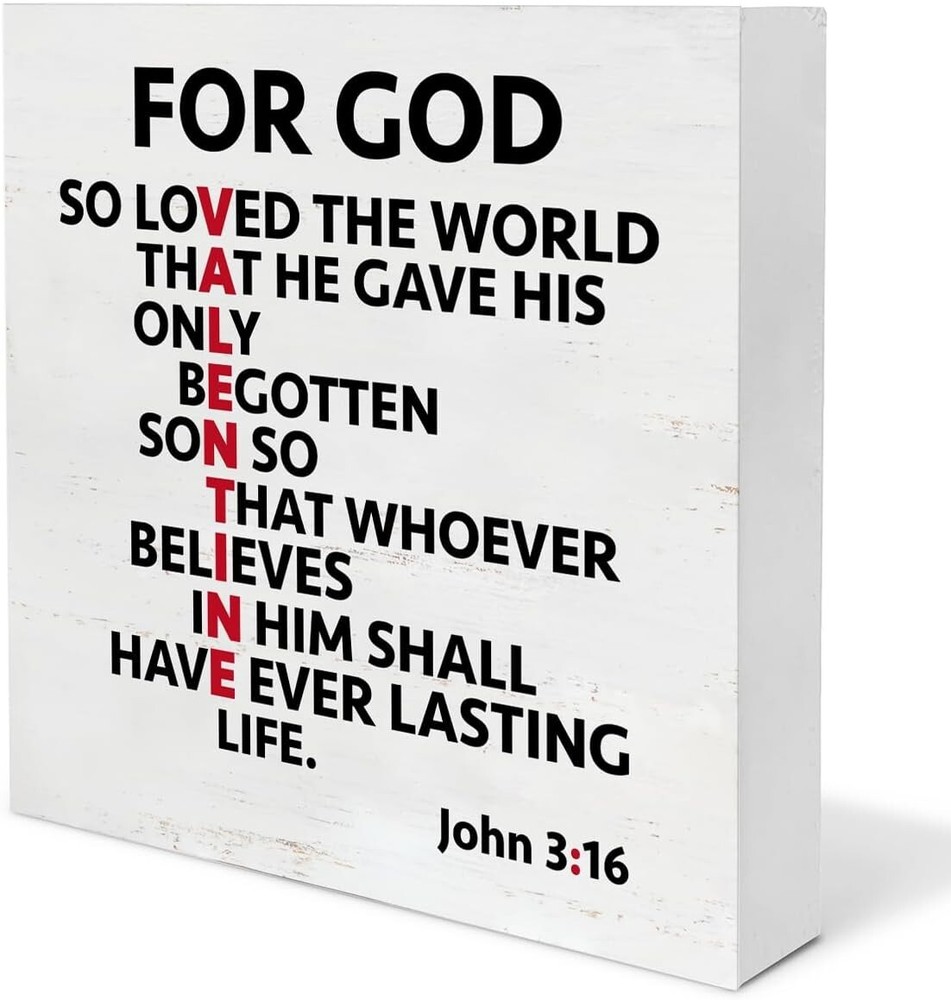 Christian Valentines Decor - Valentines Day Decor John 3:16 Bible Verse Wood Blo