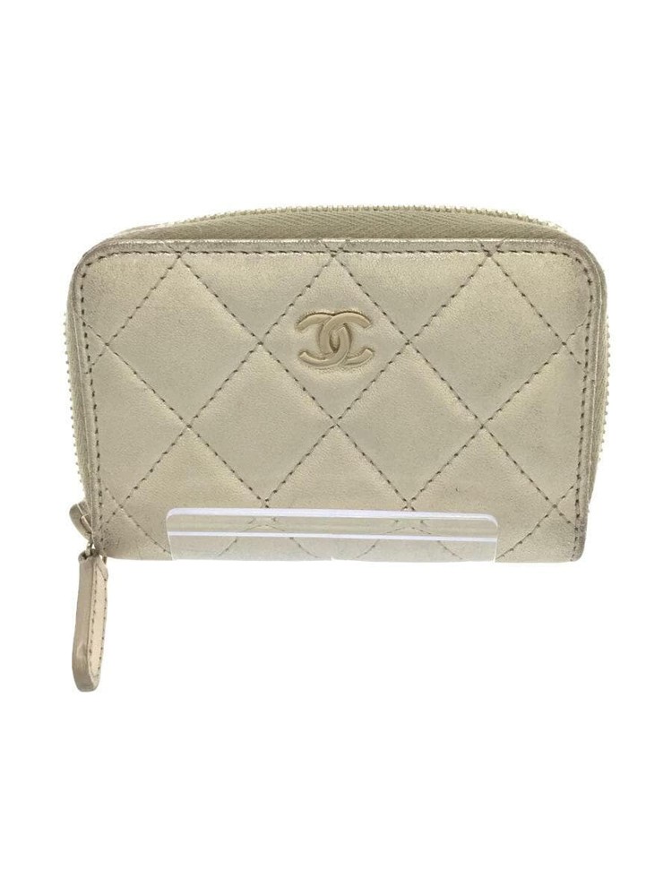 CHANEL Zip-Around Coin Wallet Matelassé CC White Leather F/S Pre-Loved